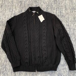 Belvedere Black Chunky Cable Knit Men's ZL Cardigan Vintage NWT Old Money Lux